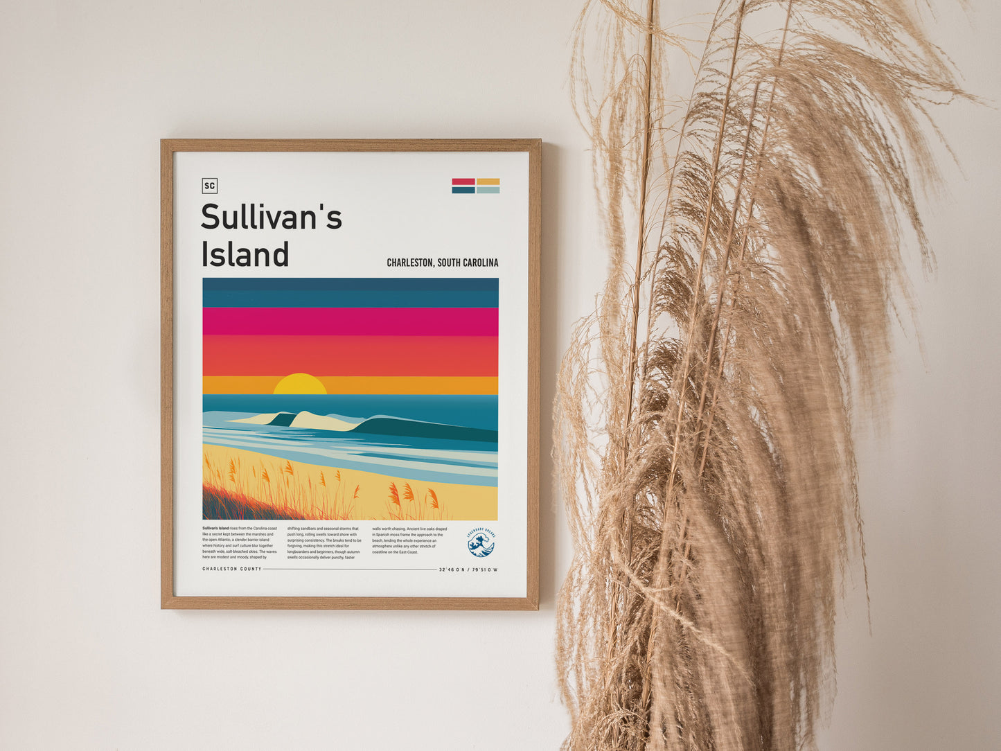 Sullivan's Island, Charleston, South Carolina Poster | Surf Wall Art & Beach House Decor — styled in a modern interior