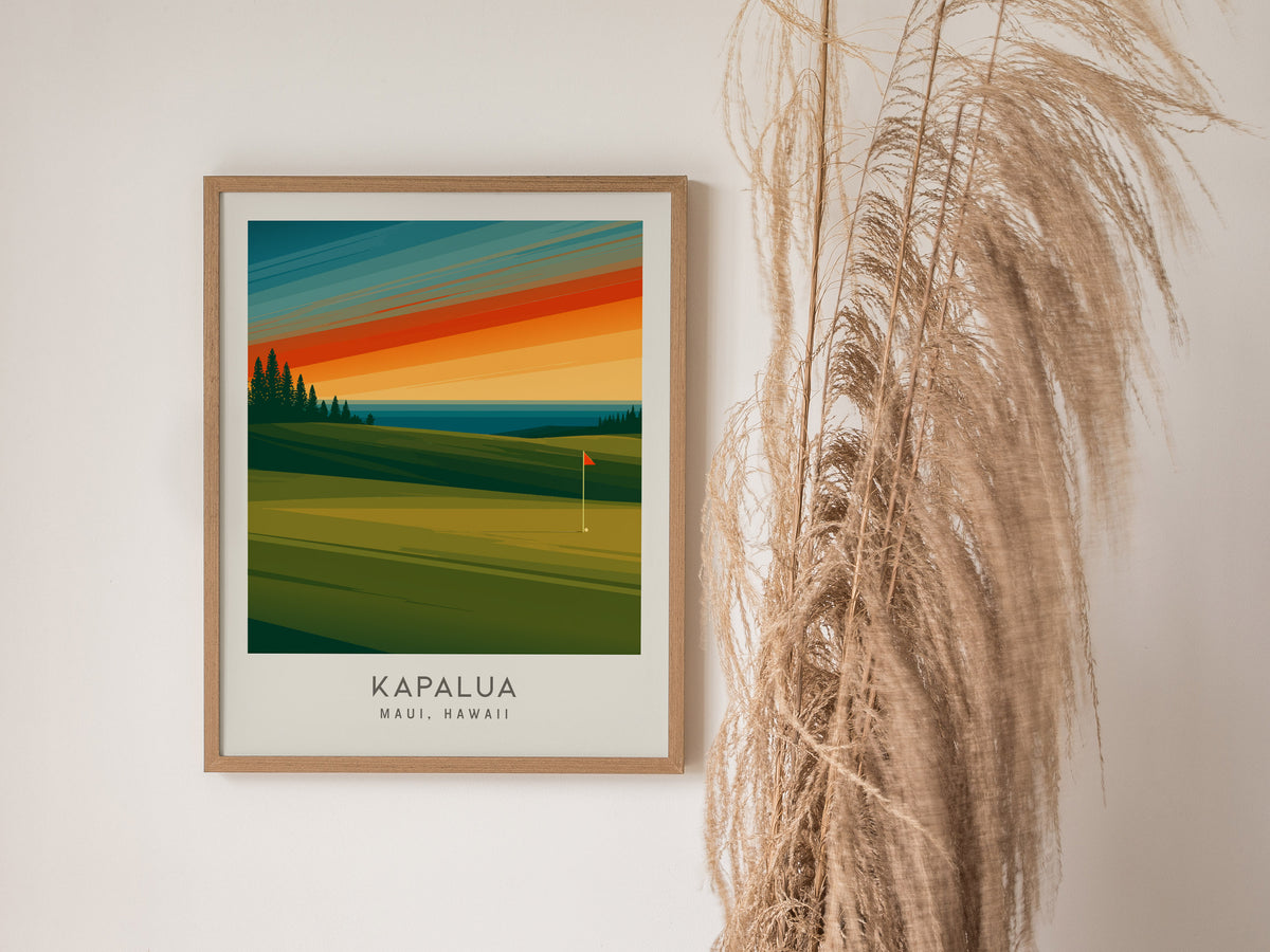 Kapalua Matte Border Poster | Maui, Hawaii Golf Course Print Travel Wall Art — styled in a modern interior