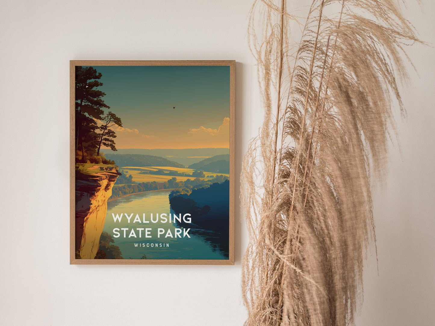 Wyalusing State Park, Wisconsin Poster | Bluffs & River Valley Vista Wall Art — styled in a modern interior