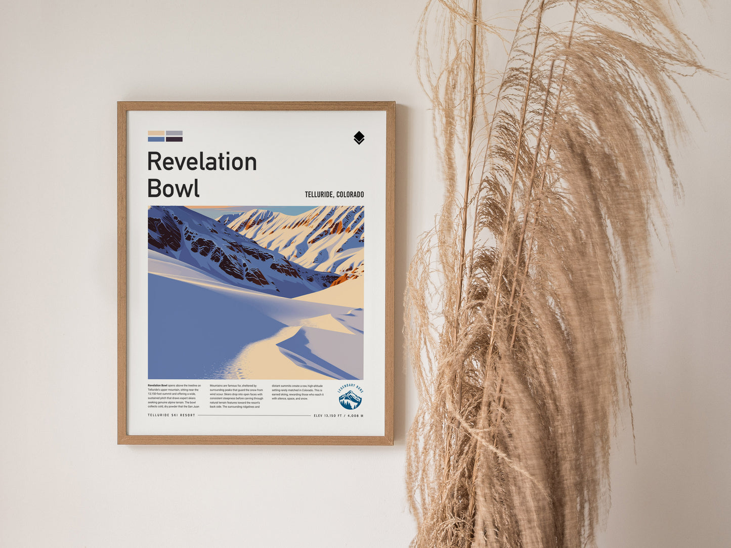 Revelation Bowl, Telluride Poster | Alpine Powder Run Mountain Wall Art — styled in a modern interior