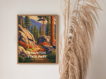 Staunton State Park, Pine, Colorado Poster | Rocky Mountain Trail Adventure Wall Art — styled in a modern interior