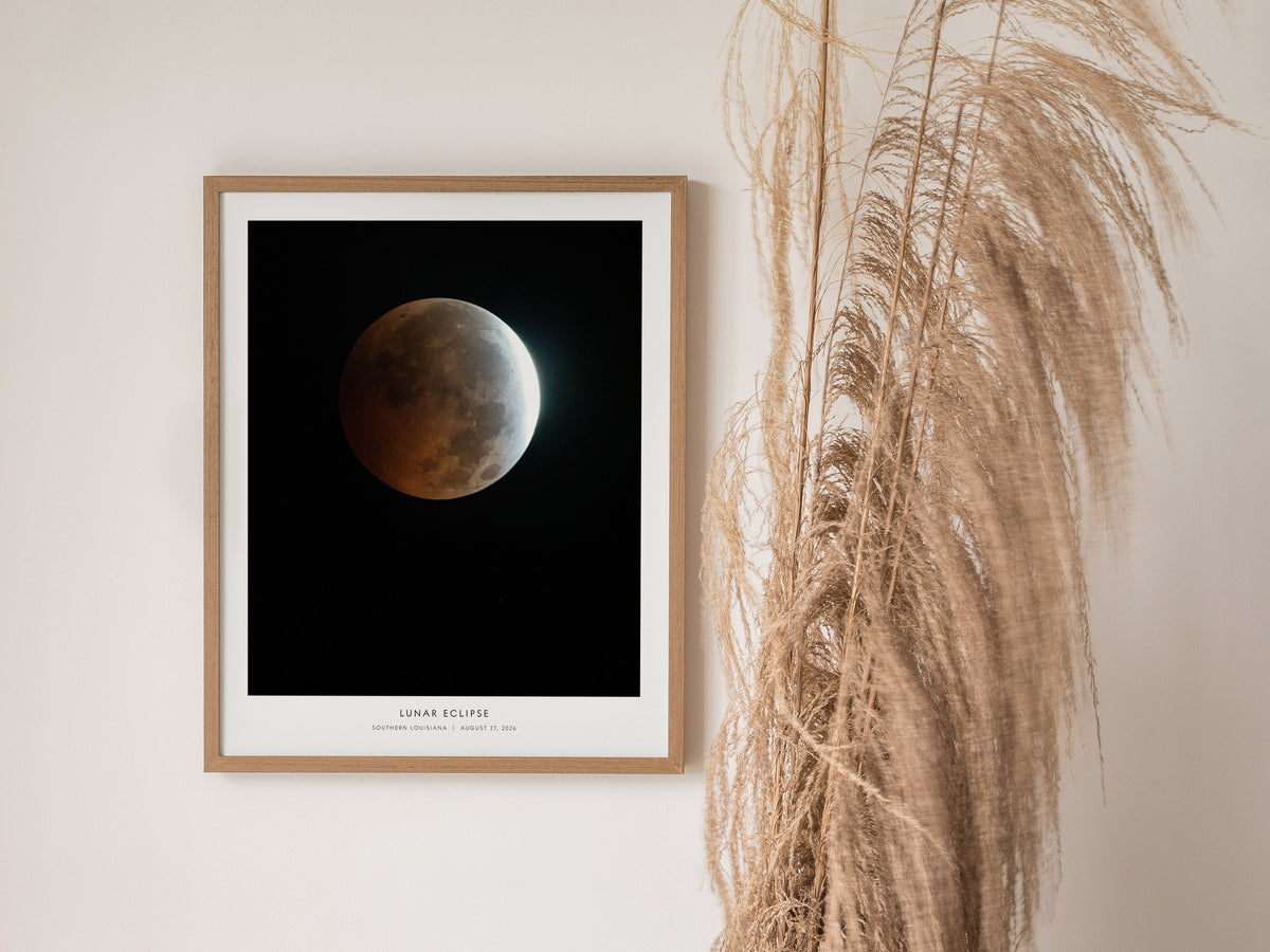 Lunar Eclipse Poster | NASA Southern Louisiana Space Photography Wall Art — styled in a modern interior