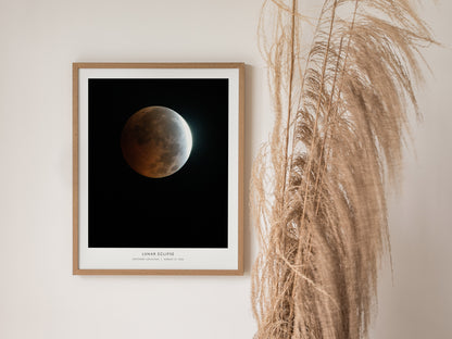 Lunar Eclipse Poster | NASA Southern Louisiana Space Photography Wall Art — styled in a modern interior