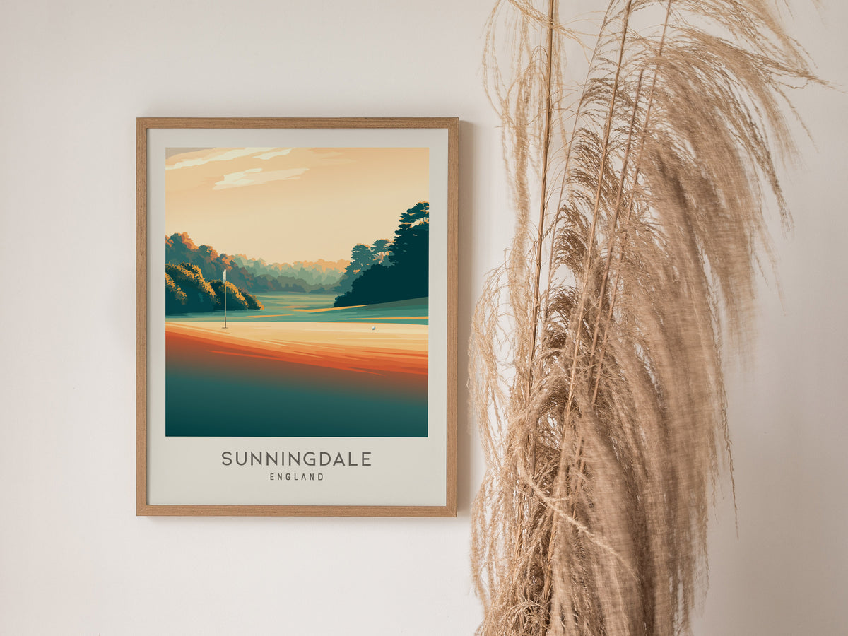 Sunningdale Matte Border Poster | England Golf Course Print & Country Club Decor — styled in a modern interior