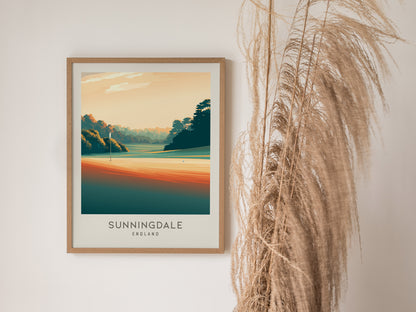 Sunningdale Matte Border Poster | England Golf Course Print & Country Club Decor — styled in a modern interior