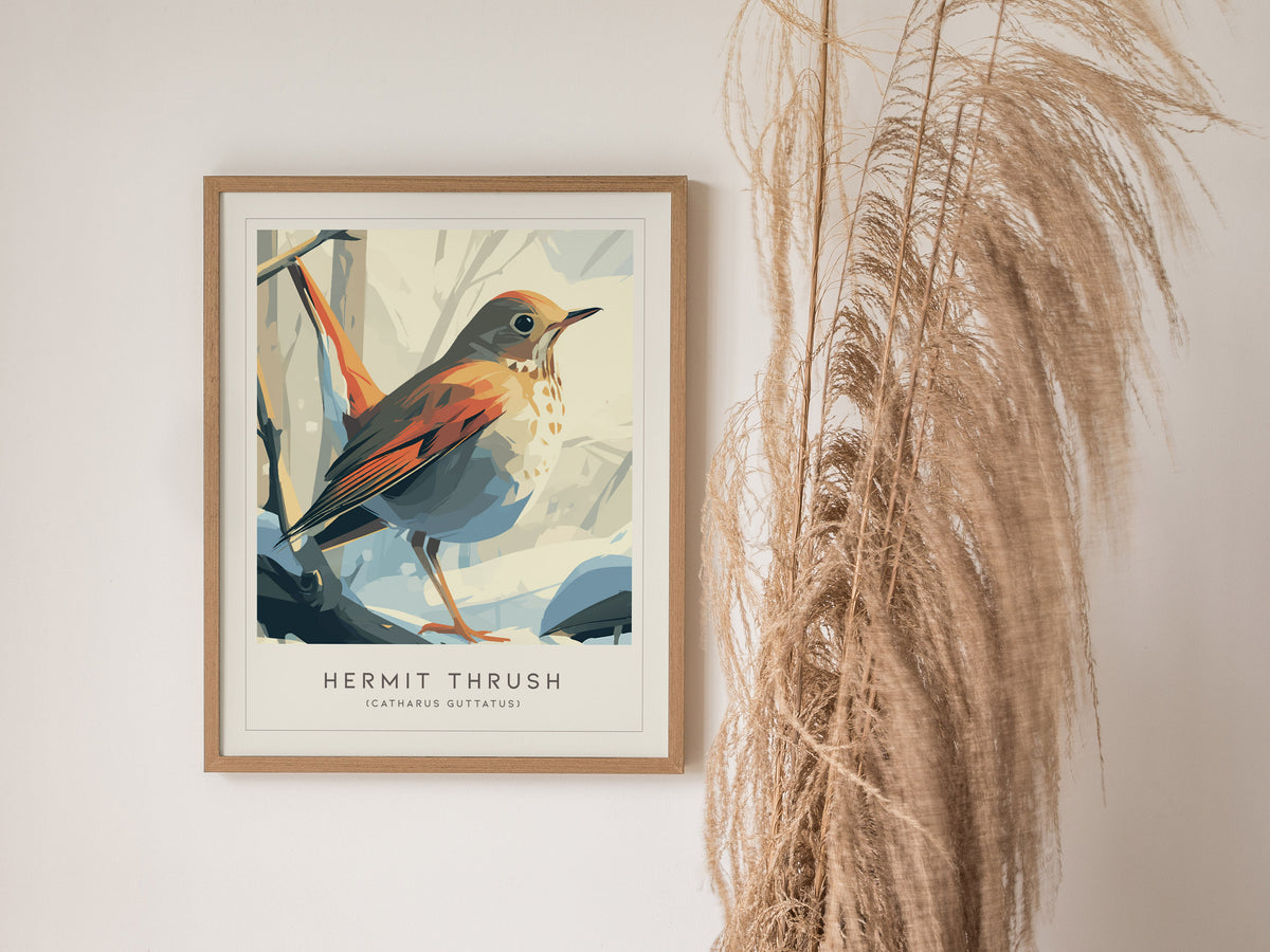 Hermit Thrush Poster | Woodland Songbird Forest Art Wall Art — styled in a modern interior
