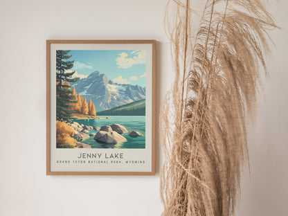 Jenny Lake Matte Border Poster | Grand Teton National Park, Wyoming Travel Wall Art — styled in a modern interior