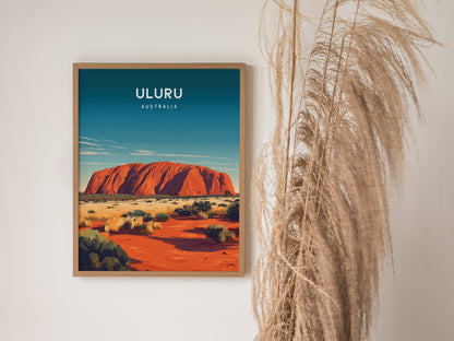Uluru, Australia Poster | Sacred Red Rock Desert Destination Print Wall Art — styled in a modern interior