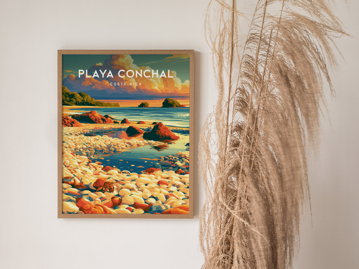 Playa Conchal, Costa Rica Poster | Tropical Beach Print Coastal Wall Art — styled in a modern interior