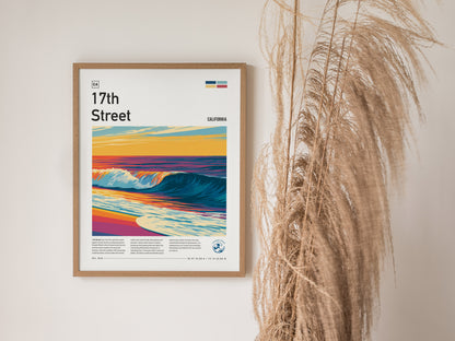 17th Street, Florida Poster | Golden Hour Surf Break Wall Art — styled in a modern interior
