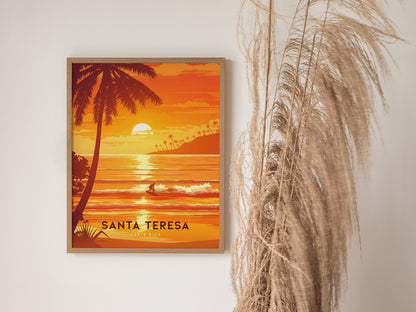 Santa Teresa Costa Rica Poster | Surf Art | Pura Vida Beach Sunset Print