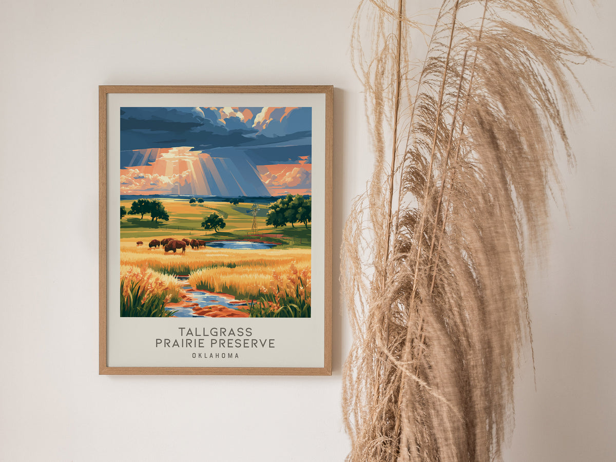Tallgrass Prairie Preserve Matte Border Poster | Oklahoma Destination Print Travel Wall Art — styled in a modern interior