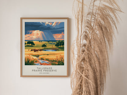 Tallgrass Prairie Preserve Matte Border Poster | Oklahoma Destination Print Travel Wall Art — styled in a modern interior