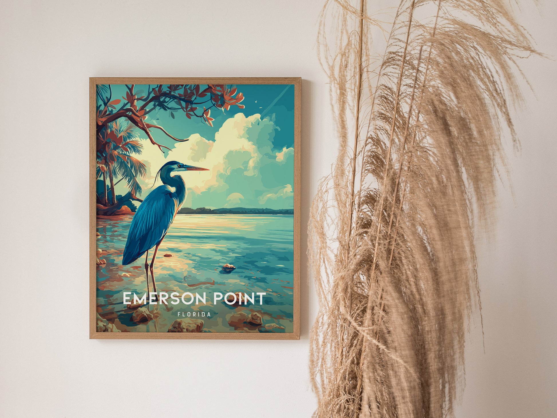 Emerson Point, Florida Poster | Mangrove & Marsh Preserve Wall Art — styled in a modern interior