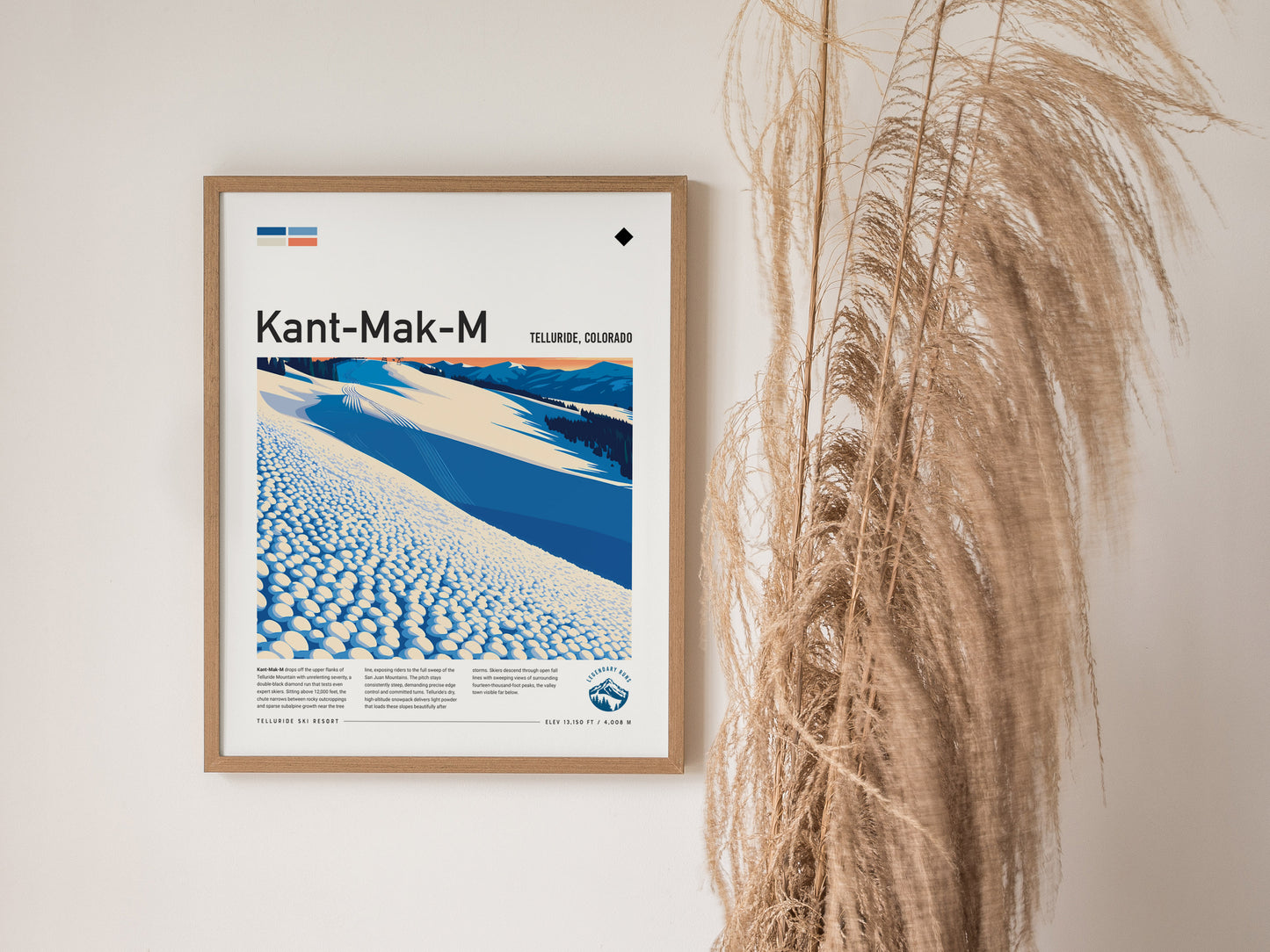 Kant-Mak-M, Telluride Poster | Alpine Ski Run Mountain Wall Art — styled in a modern interior