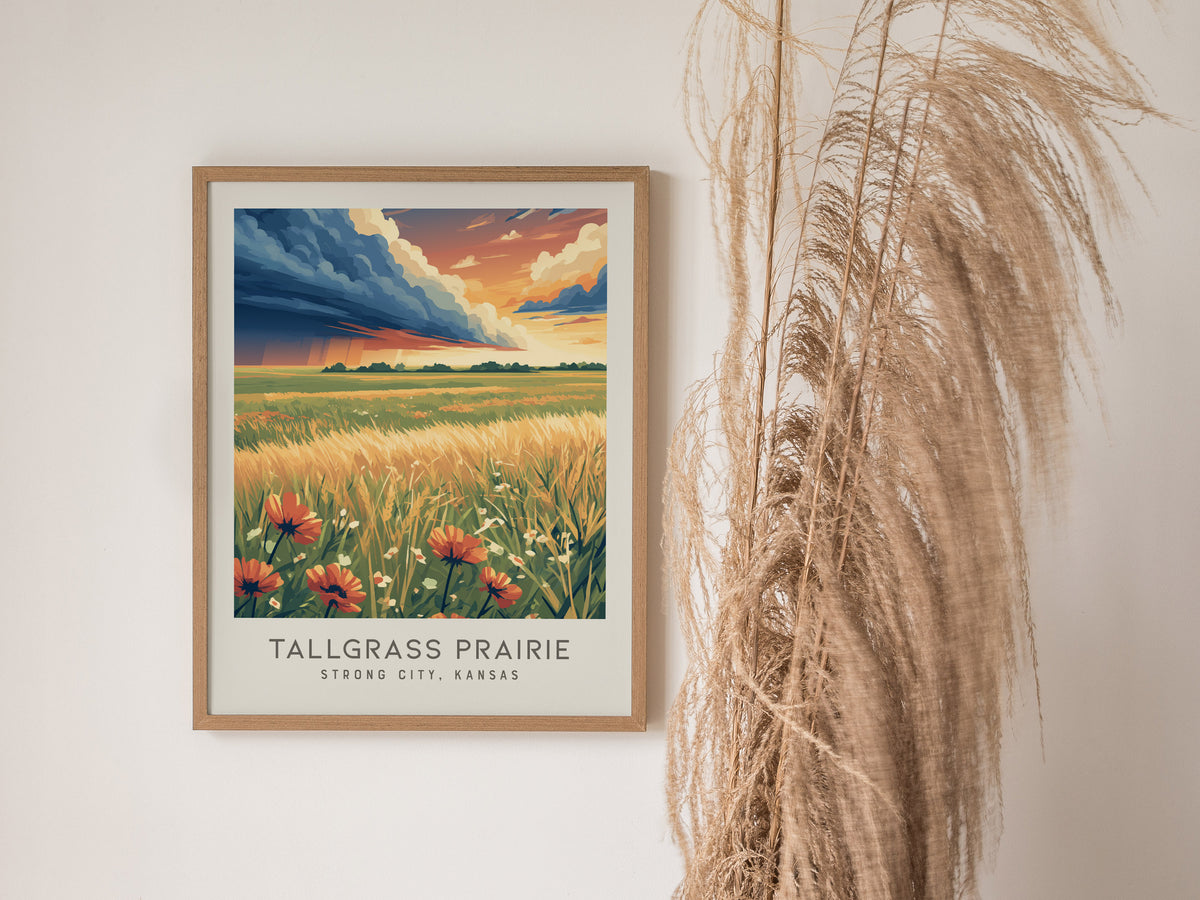 Tallgrass Prairie Matte Border Poster | Strong City, Kansas Destination Print — styled in a modern interior