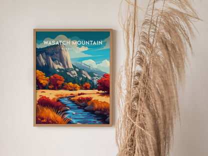 Wasatch Mountain, Midway, Utah Poster | Alpine Meadow & Peak Destination Print Wall Art — styled in a modern interior