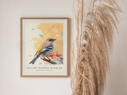 Yellow-rumped Warbler, Setophaga coronata Poster | Vibrant Songbird Nature Poster Wall Art — styled in a modern interior