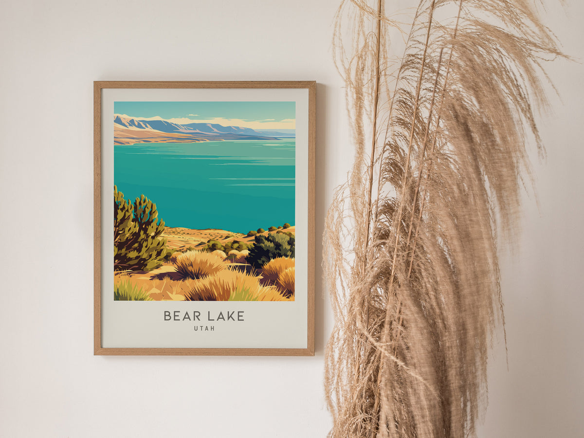 Bear Lake Matte Border Poster | Utah Travel Wall Art Coastal Beach Decor — styled in a modern interior