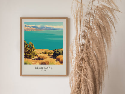 Bear Lake Matte Border Poster | Utah Travel Wall Art Coastal Beach Decor — styled in a modern interior