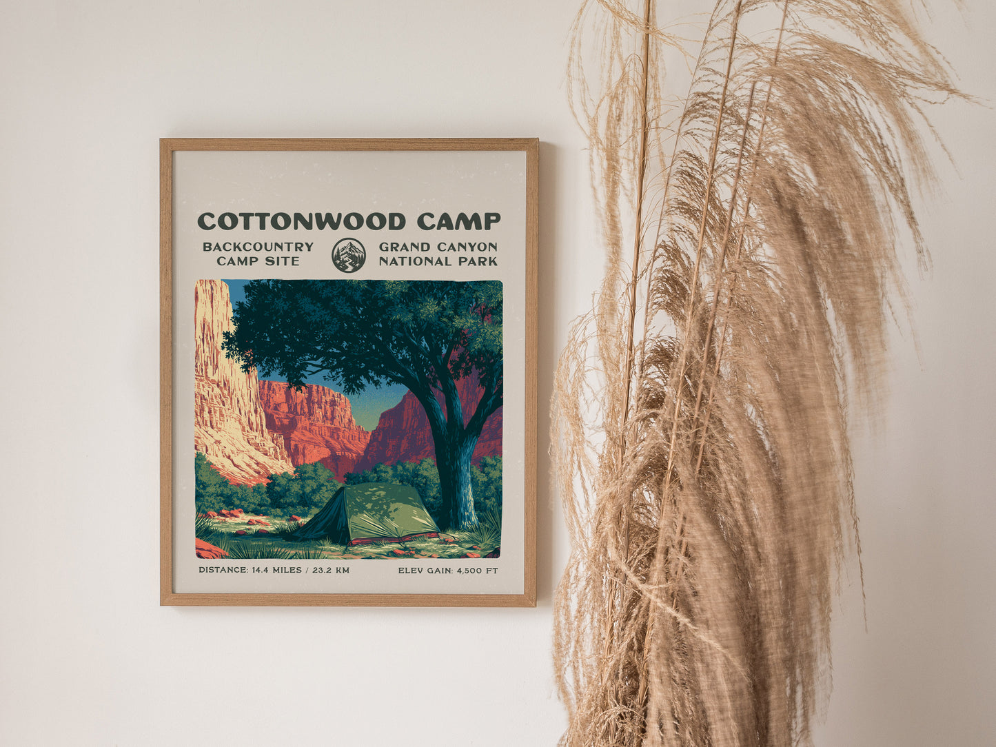 Cottonwood Camp, Grand Canyon National Park Poster | Camper Gift | Backcountry Canyon Trail Wall Art — styled in a modern int