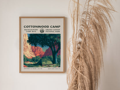Cottonwood Camp, Grand Canyon National Park Poster | Camper Gift | Backcountry Canyon Trail Wall Art — styled in a modern int