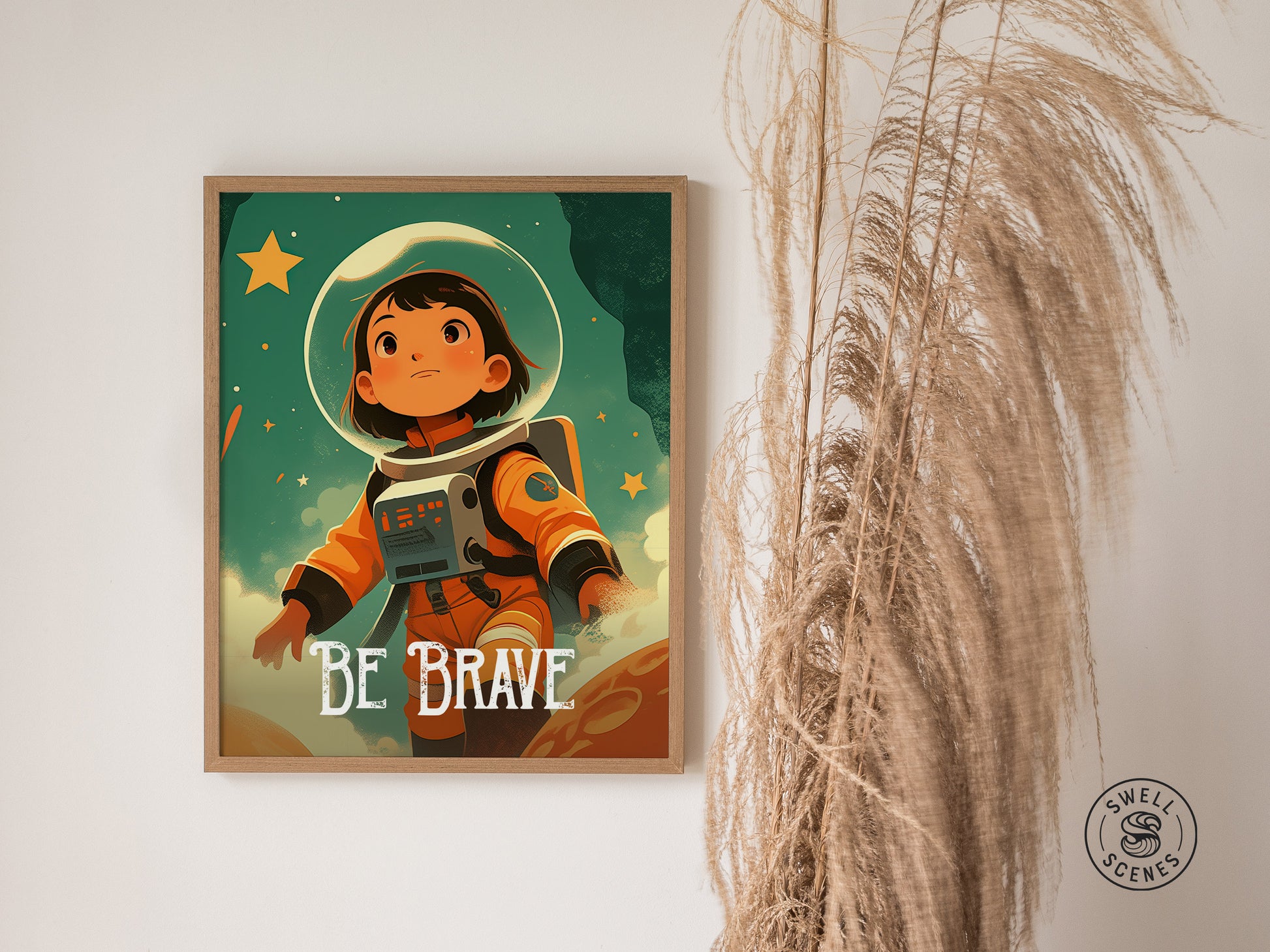 Be Brave Astronaut Poster | Kids Room Space Series Wall Art | Framed or Unframed