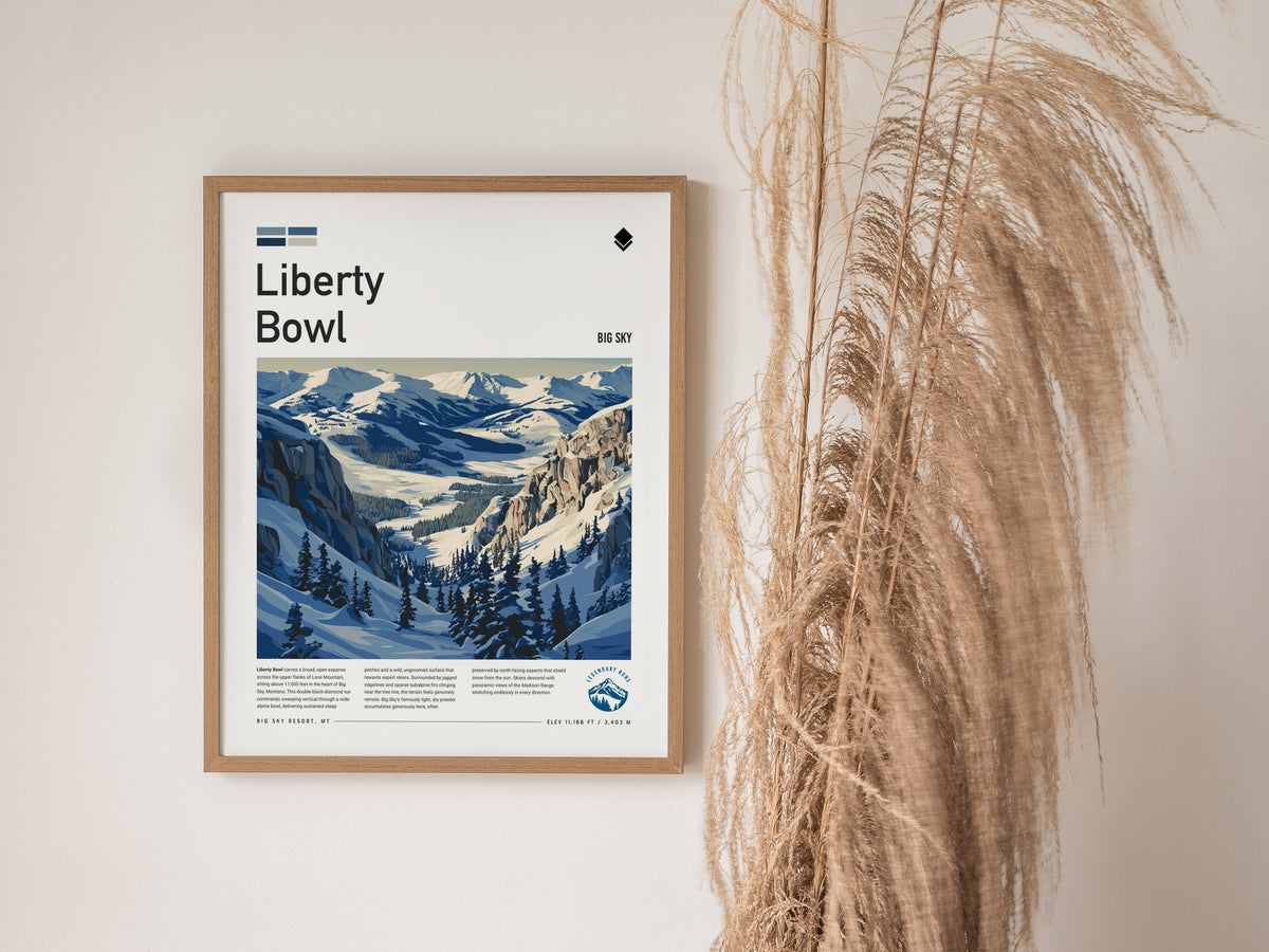 Liberty Bowl, Big Sky Poster | Alpine Print Ski Lodge Decor Wall Art — styled in a modern interior