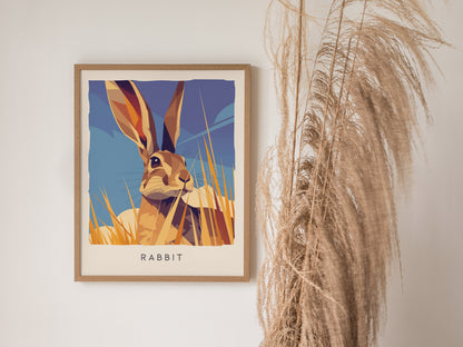 Rabbit, Wildlife Poster | Meadow Wildflower Countryside Wall Art — styled in a modern interior