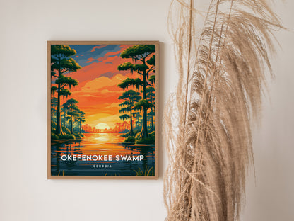 Okefenokee Swamp, Georgia Poster | Coastal Beach Decor Wetland Wildlife Wall Art — styled in a modern interior