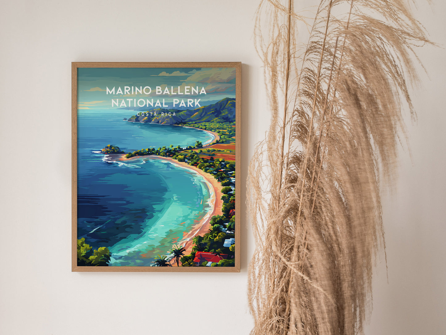 Marino Ballena National Park, Costa Rica Poster | Whale Tail Beach Tropical Wall Art — styled in a modern interior