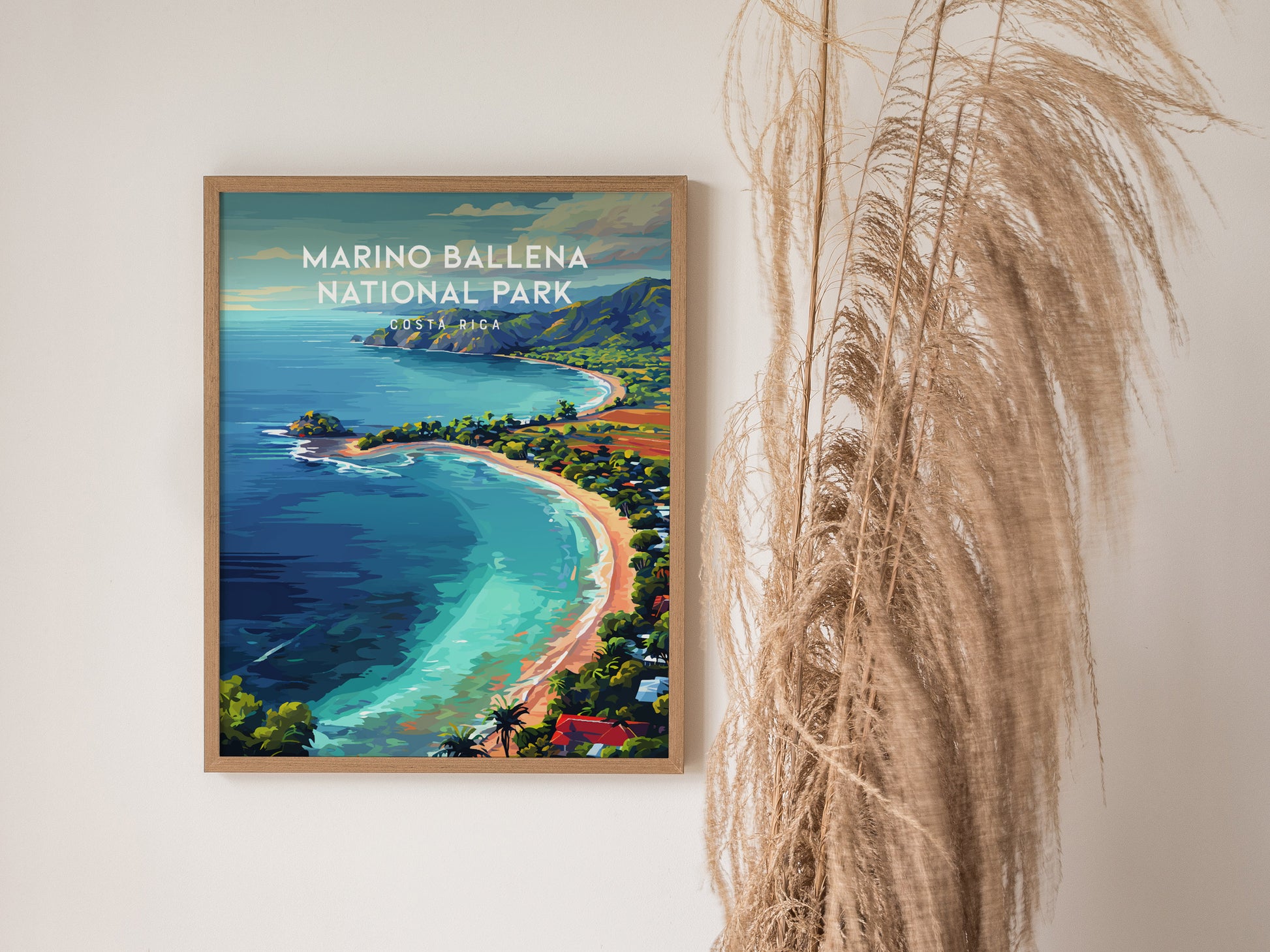 Marino Ballena National Park, Costa Rica Poster | Whale Tail Beach Tropical Wall Art — styled in a modern interior
