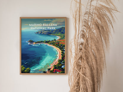 Marino Ballena National Park, Costa Rica Poster | Whale Tail Beach Tropical Wall Art — styled in a modern interior