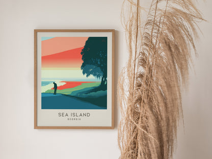 Sea Island Matte Border Poster | Georgia Golf Course Print & Country Club Decor — styled in a modern interior