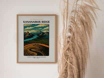 Kananaskis Ridge Poster | Vintage Canadian Rockies Block Print Art