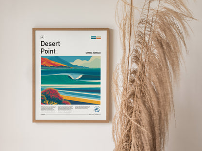 Desert Point, Lombok, Indonesia Poster | Surf Wall Art & Wave Print Wall Art — styled in a modern interior