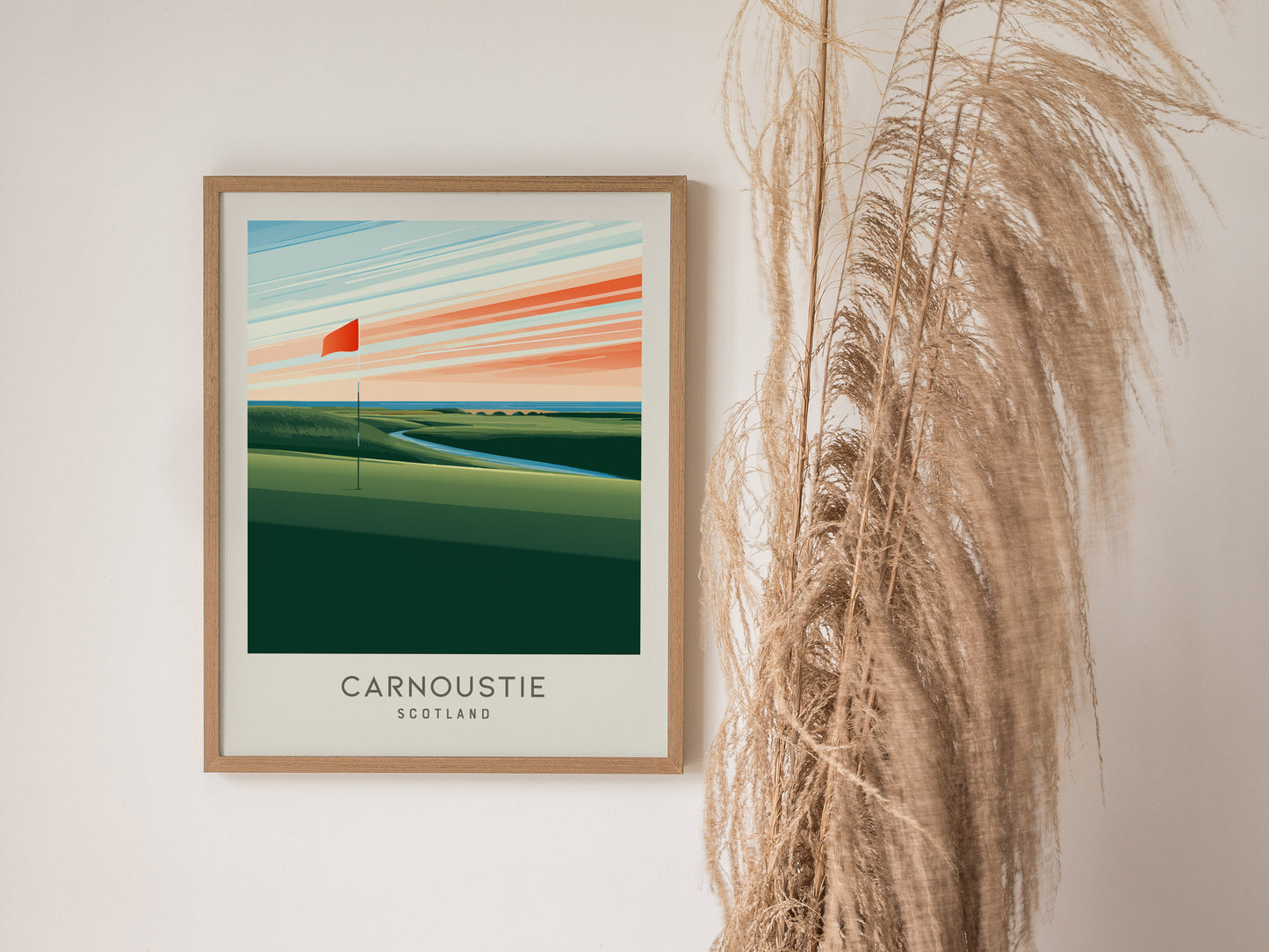 Carnoustie Matte Border Poster | Scotland Links Poster Golf Wall Art — styled in a modern interior