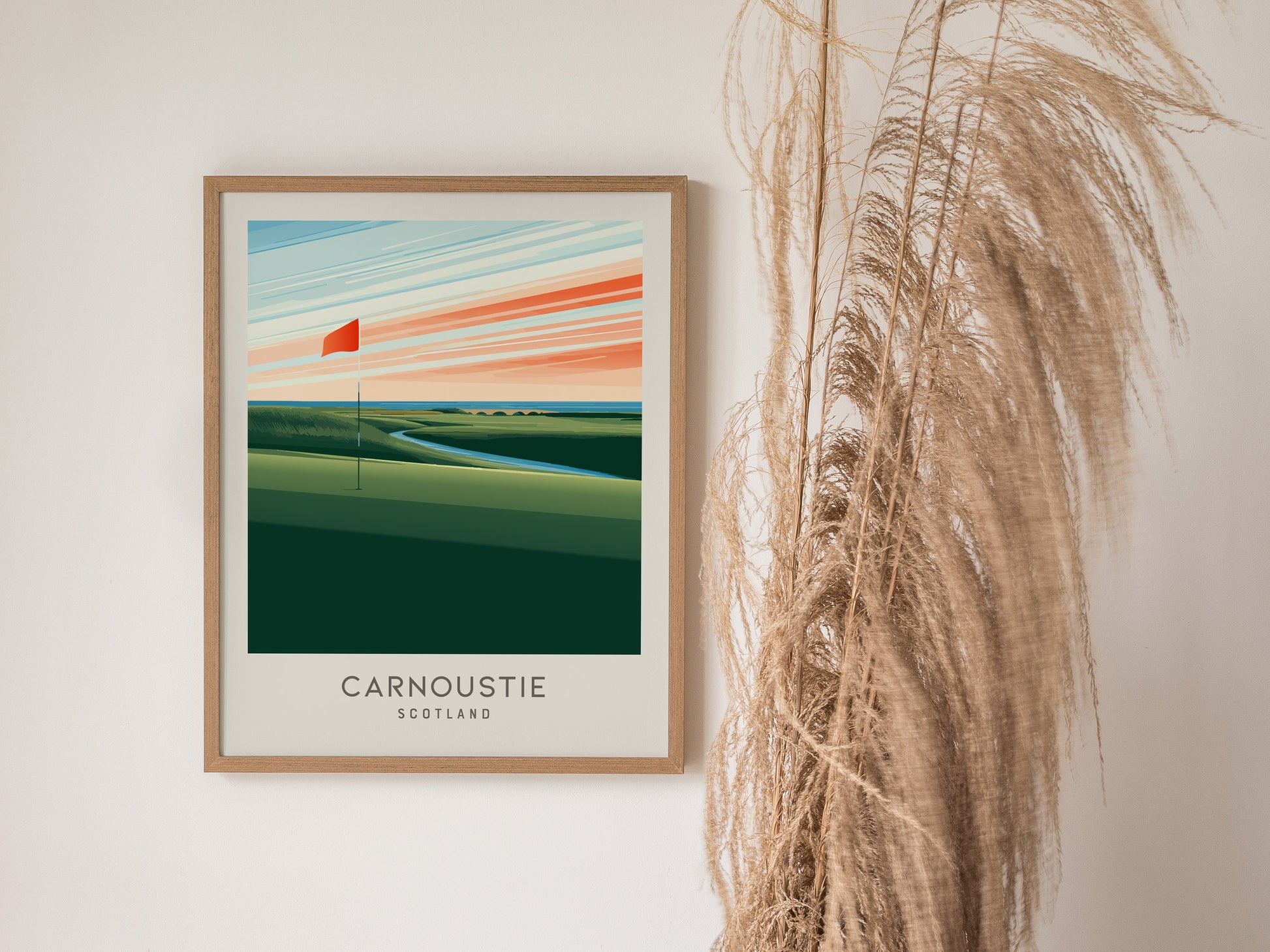 Carnoustie Matte Border Poster | Scotland Links Poster Golf Wall Art — styled in a modern interior