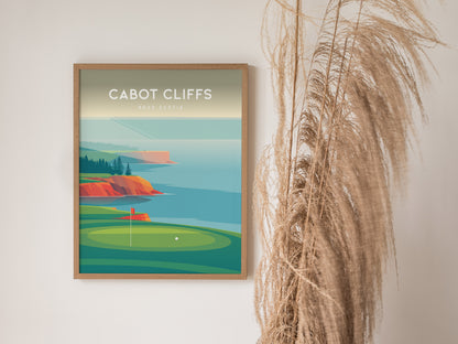 Cabot Cliffs, Nova Scotia Poster | Dramatic Links Golf Course Print Wall Art — styled in a modern interior