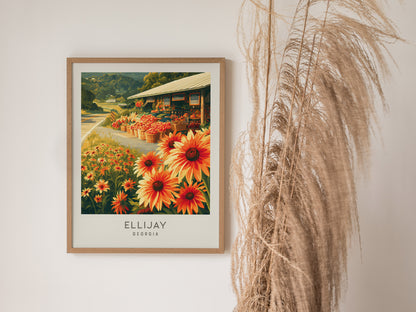 Ellijay Matte Border Poster | Georgia Travel Gift Vacation Wall Art — styled in a modern interior