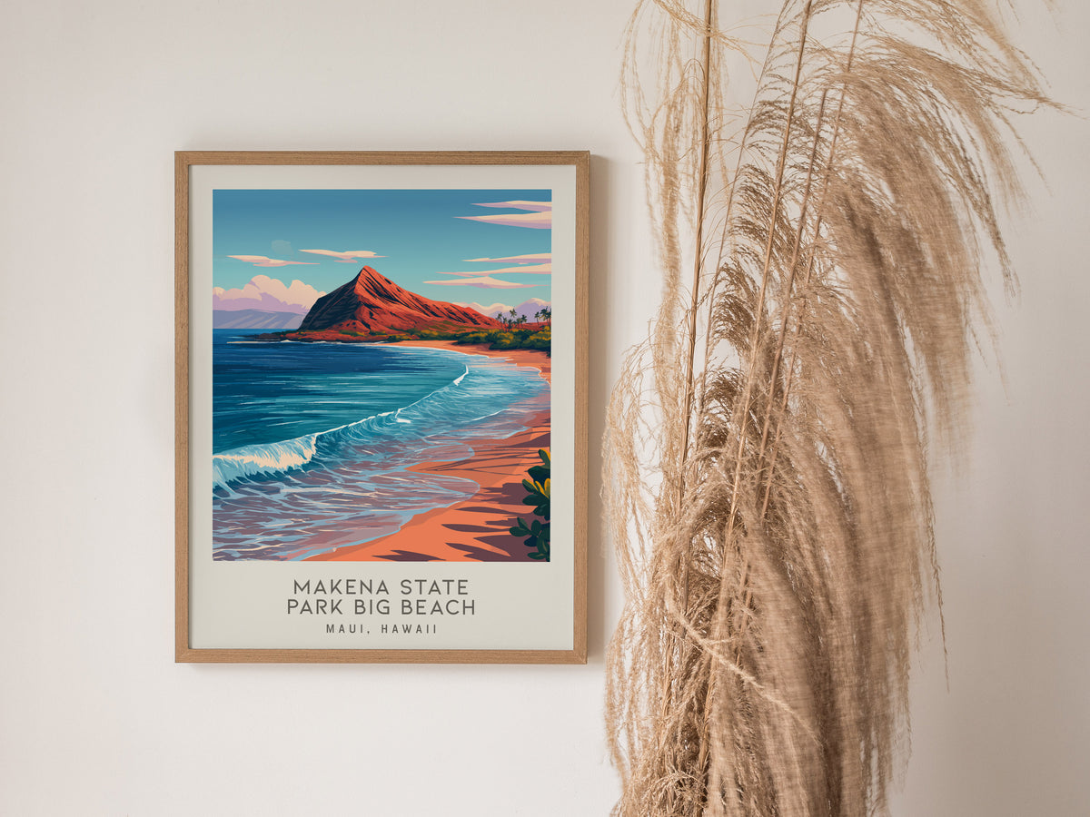 Makena State Park Big Beach Matte Border Poster | Maui, Hawaii Destination Print Travel Wall Art — styled in a modern interio
