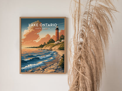 Lake Ontario, North America Poster | Freshwater Shores & Sailboat Horizon Wall Art — styled in a modern interior