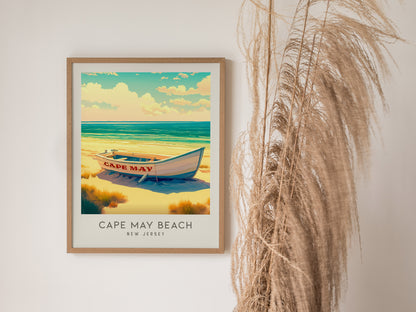 Cape May Beach Matte Border Poster | New Jersey Vacation Wall Art — styled in a modern interior
