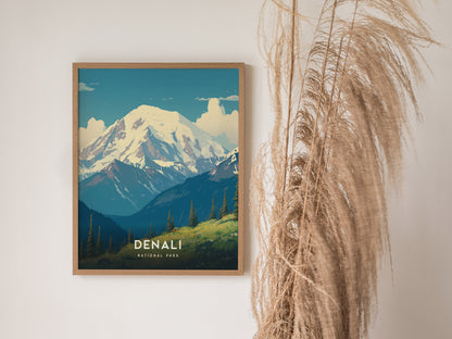 Denali National Park Poster | Alaska Hiker Print Wall Art | Framed or Unframed
