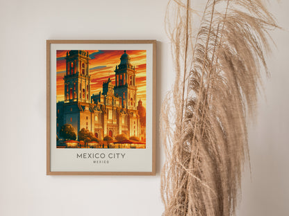 Mexico City Matte Border Poster | Mexico Destination Print Travel Wall Art — styled in a modern interior