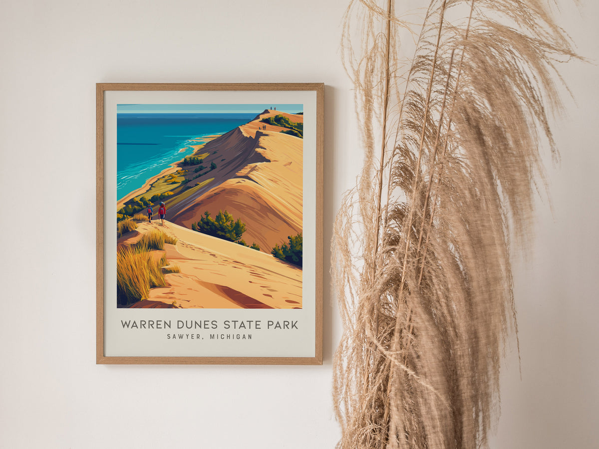 Warren Dunes State Park Matte Border Poster | Sawyer, Michigan Destination Print — styled in a modern interior