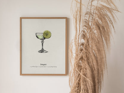 Daiquiri Poster | Vintage Cocktail Scientific Illustration Wall Art — styled in a modern interior