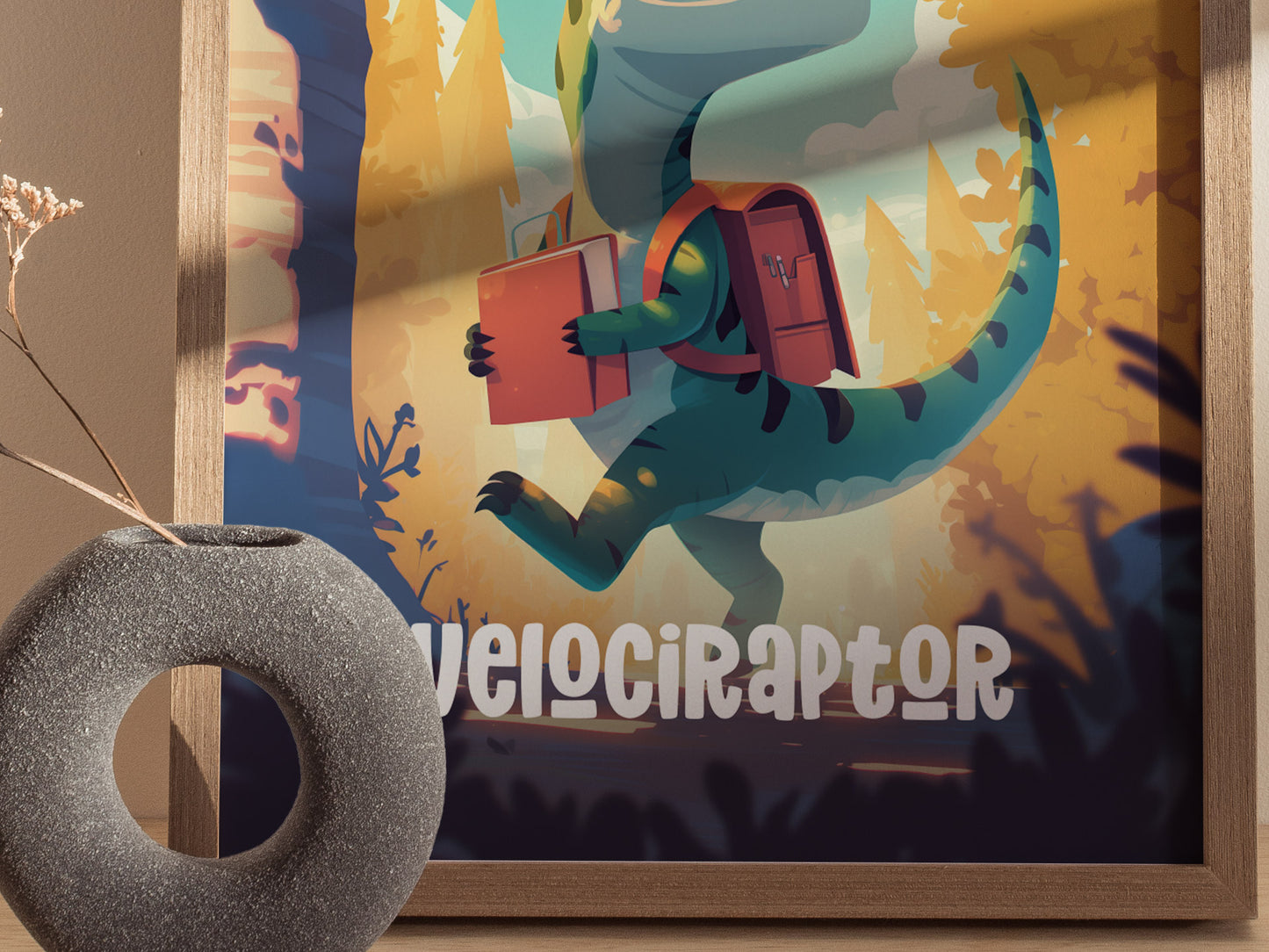 Velociraptor Poster | Kids Dinosaur Room Art | Framed or Unframed
