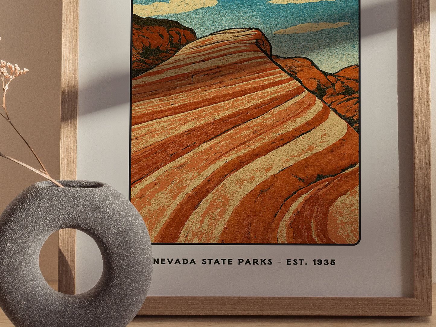 Fire Wave Valley of Fire Block Print | Vintage Nevada State Park Desert Wall Art | Framed or Unframed