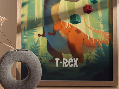 T-Rex Poster | Adventure Dinos Kids Room Art | Dinosaur Nursery Gift